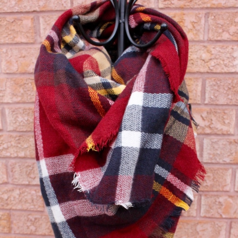 Red Plaid Tartan Blanket Scarf